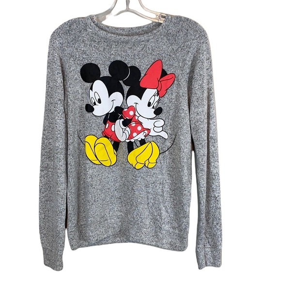 Disney Mickey Mouse And Minnie Mouse Gray Long Sleeve Top Size XS - Picture 1 of 11